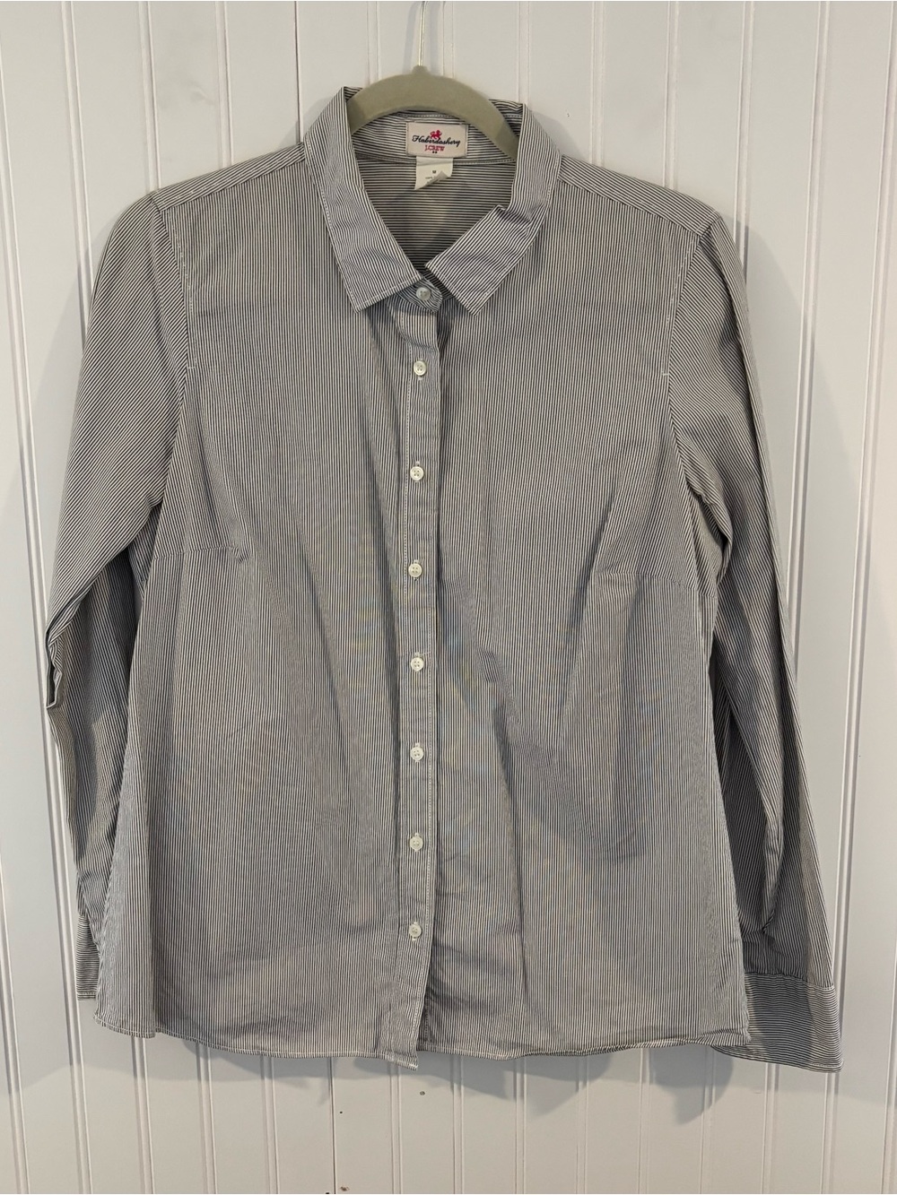 J. Crew Women’s Grey and White Pinstripe Button-Down Shirt